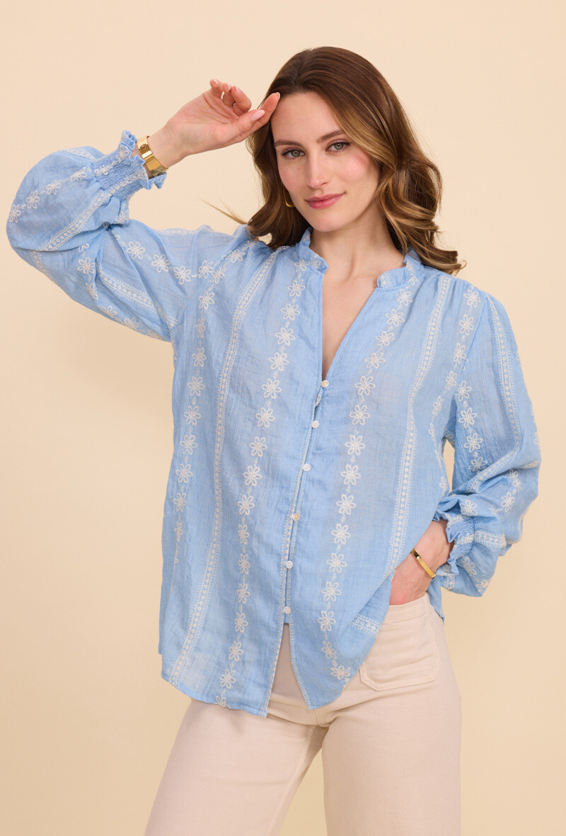 Mayorista KY CREATION - Camisa de manga larga con bordado de algodón
