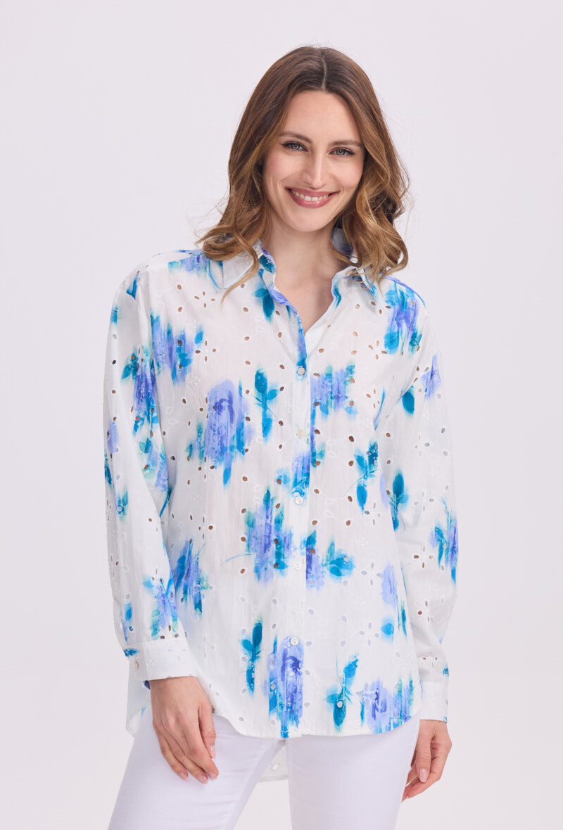 Wholesaler KY CREATION - Printed cotton shirt and floral embroidery