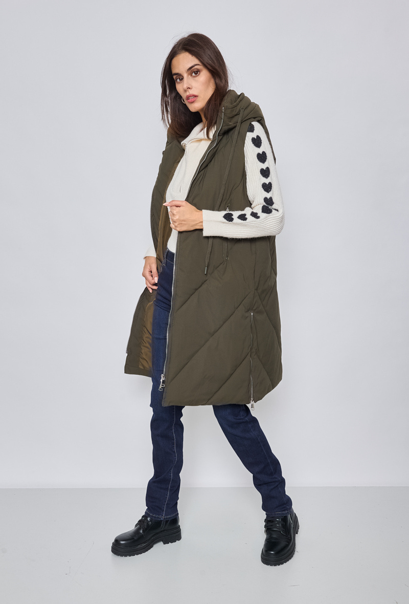 Grossiste KY CREATION - Doudoune duvet sans manches - longue à capuche, zip sur le côté