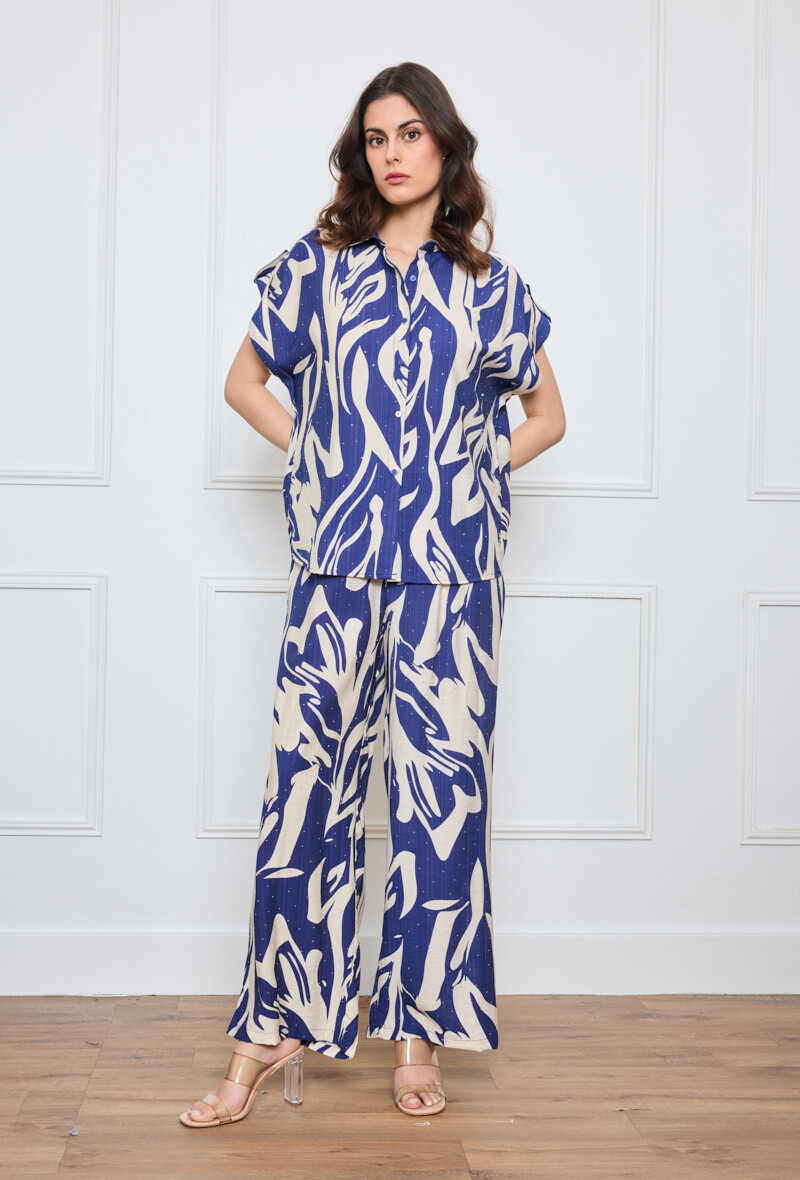 Grossiste KY CREATION - Ensemble imprimé : chemise à manches courtes et pantalon fluide
