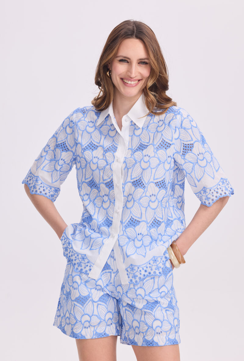 Grossiste KY CREATION - Ensemble en coton, short et chemise avec broderie