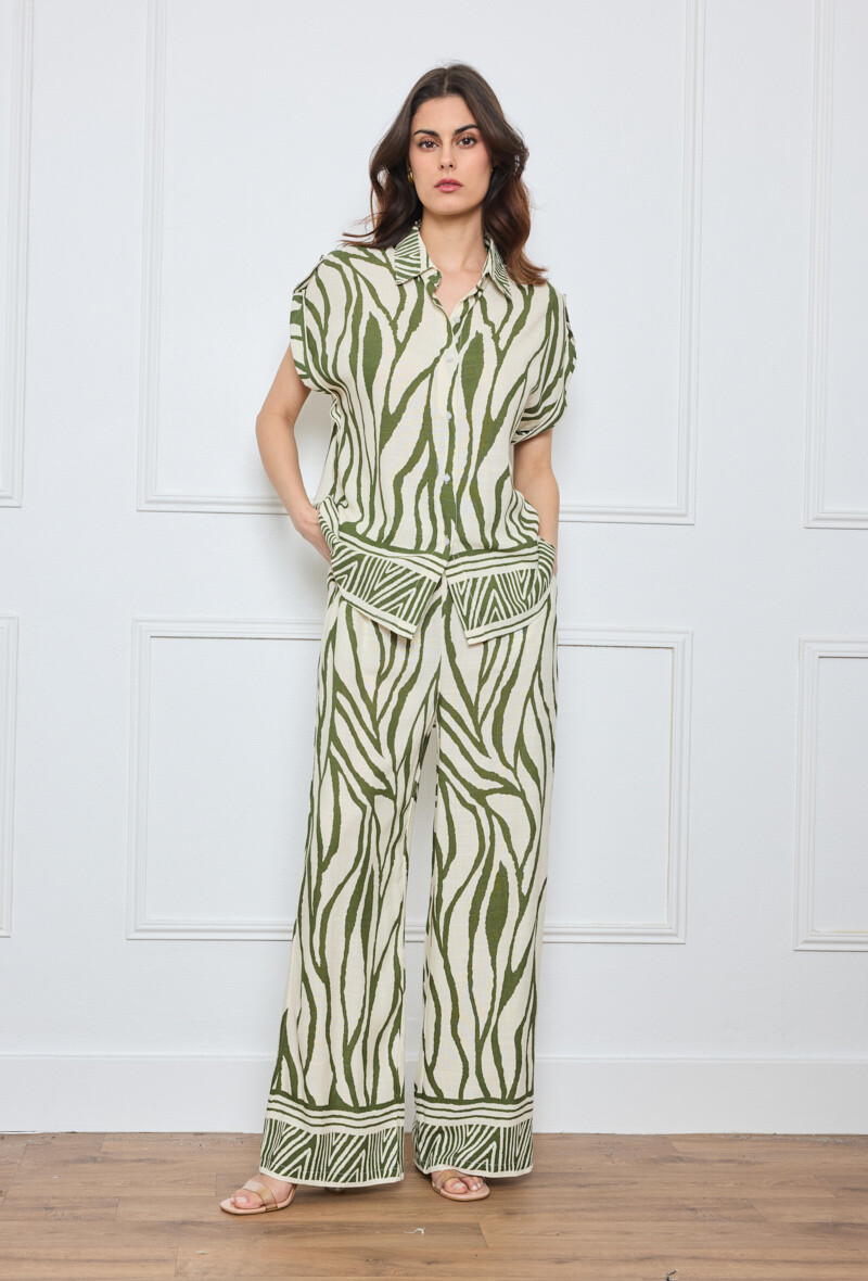 Grossiste KY CREATION - Ensemble imprimé : chemise à manches courtes et pantalon fluide
