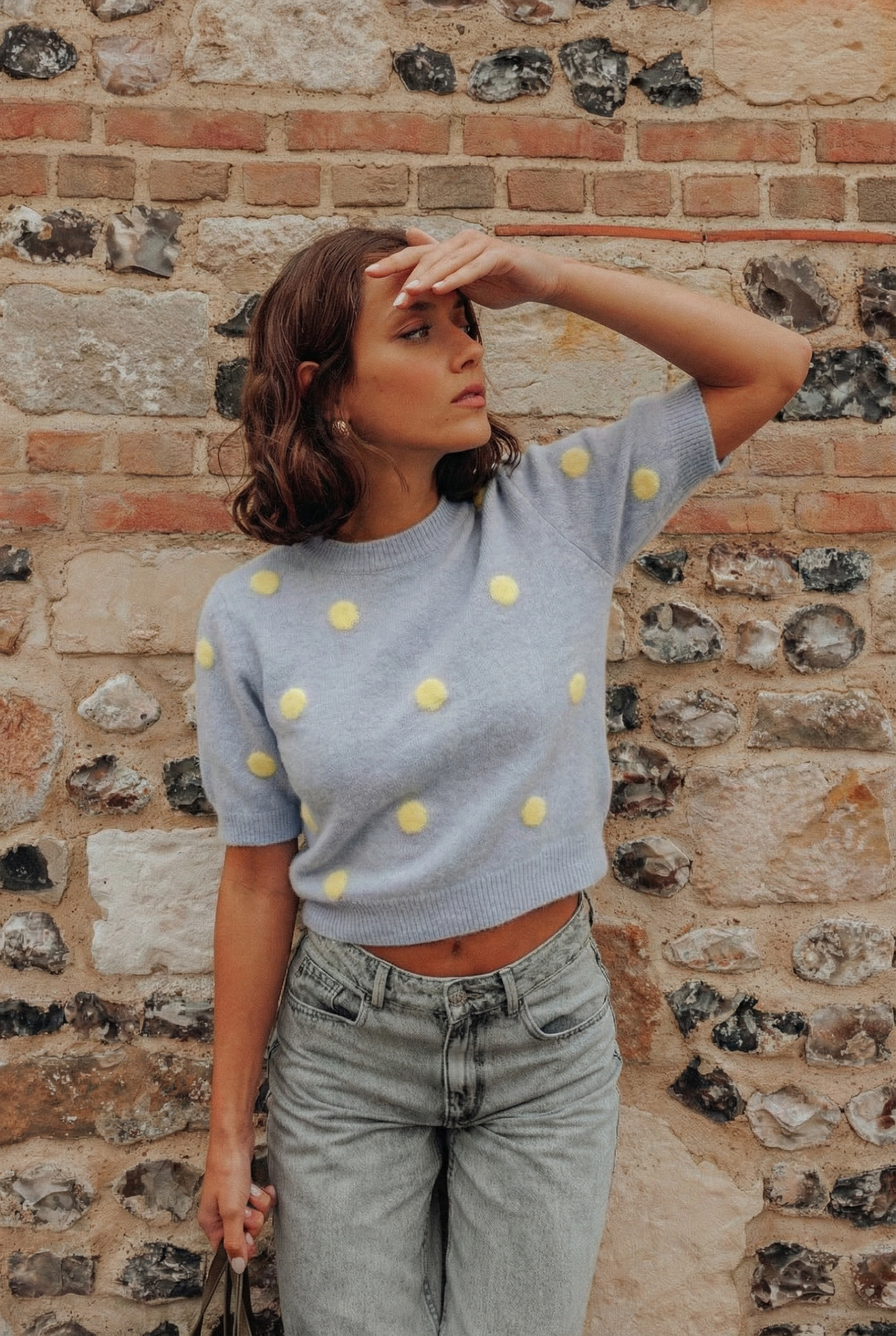 Wholesaler KY CREATION - Short-sleeve knit sweater with polka dot pattern