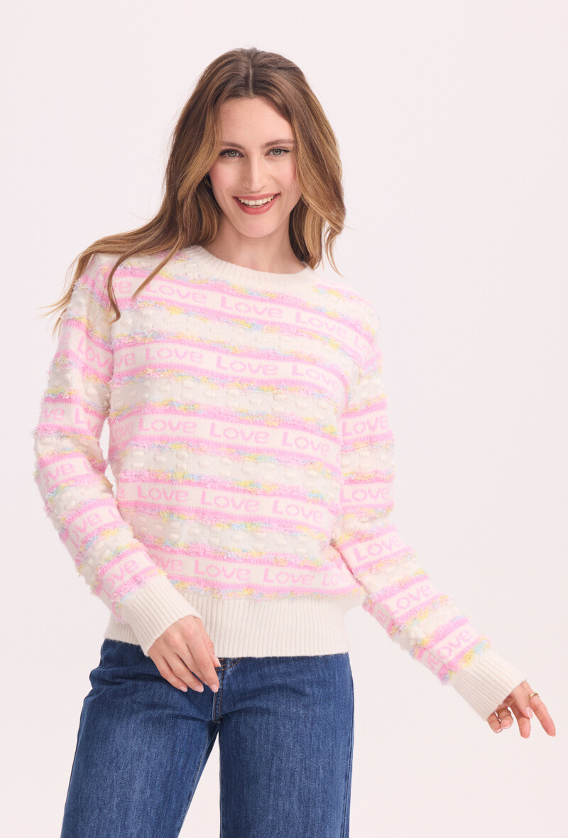 Wholesaler KY CREATION - Round neck sweater with love strips