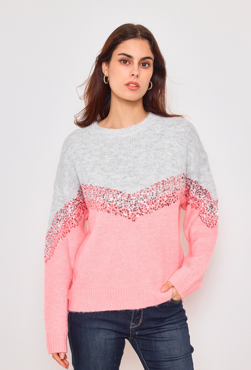 Wholesaler KY CREATION - Two-tone sequin sweater