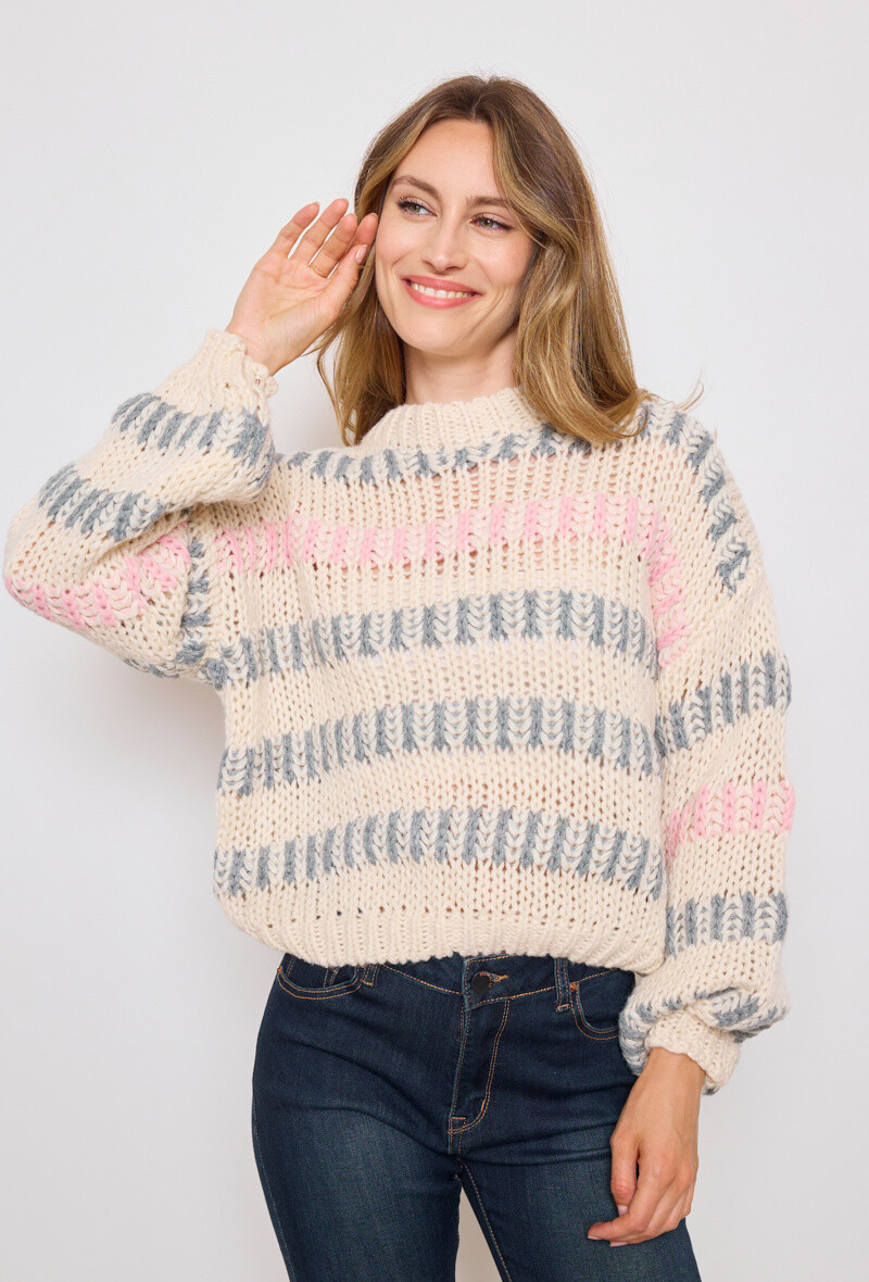 Wholesaler KY CREATION - Knit sweater, chunky knit with bands