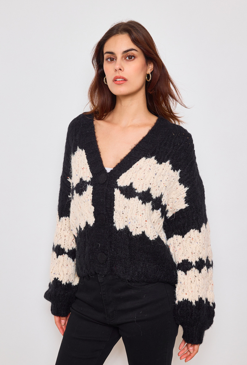 Wholesaler KY CREATION - Chunky knit cardigan with bi-color sequins