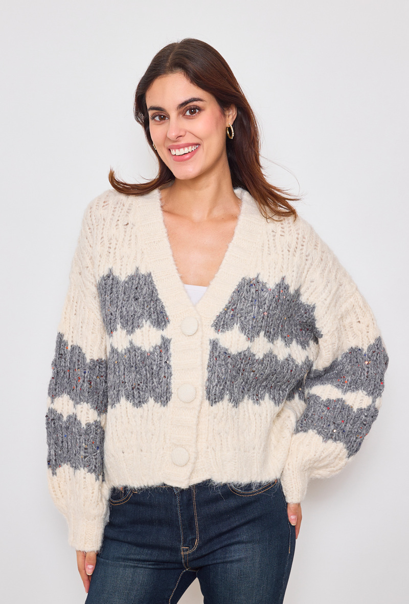 Wholesaler KY CREATION - Chunky knit cardigan with bi-color sequins