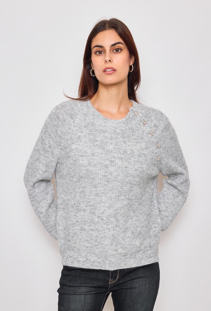 Wholesaler KY CREATION - Sweater with rhinestone buttons on the shoulder