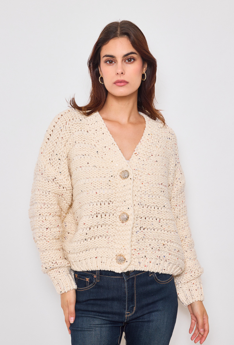 Wholesaler KY CREATION - Knit cardigan, chunky knit with sequins