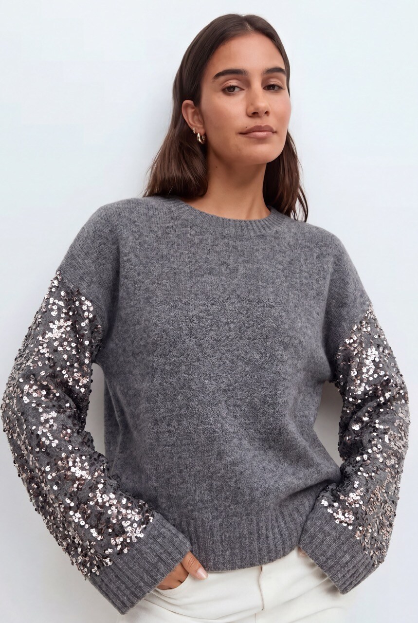 Wholesaler KY CREATION - Round neck sweater with sequin sleeves