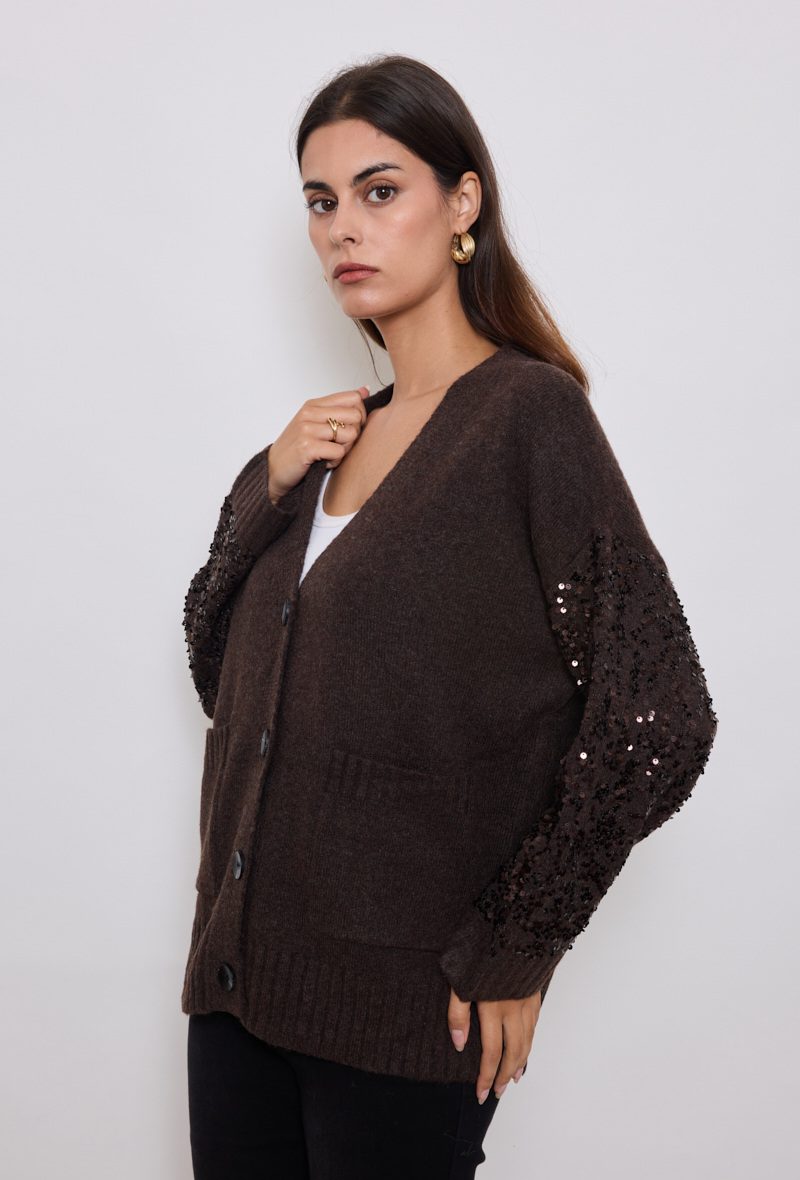Wholesaler KY CREATION - Long cardigan with shimmering sequin sleeves
