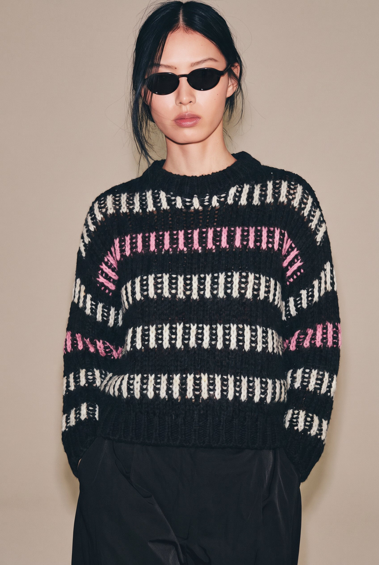Wholesaler KY CREATION - Chunky knit sweater with stripes