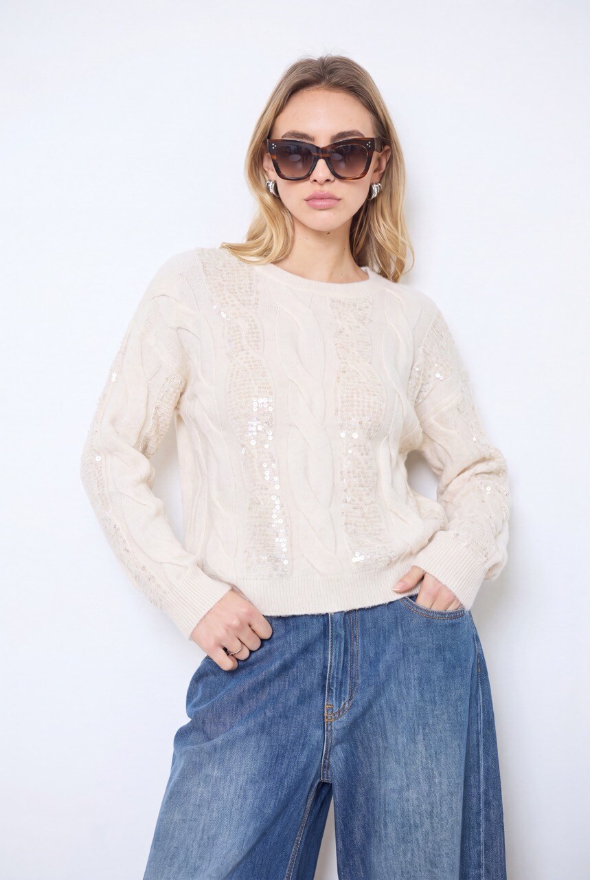 Wholesaler KY CREATION - Braided sweater with sequins