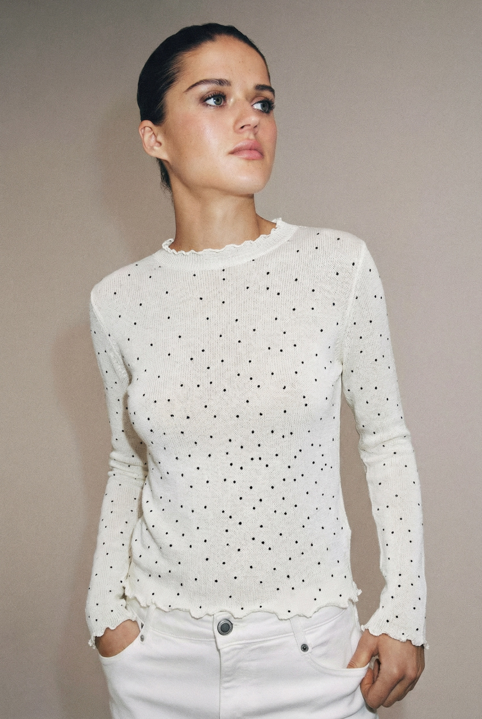 Mayorista KY CREATION - Top de punto con lunares y mangas largas