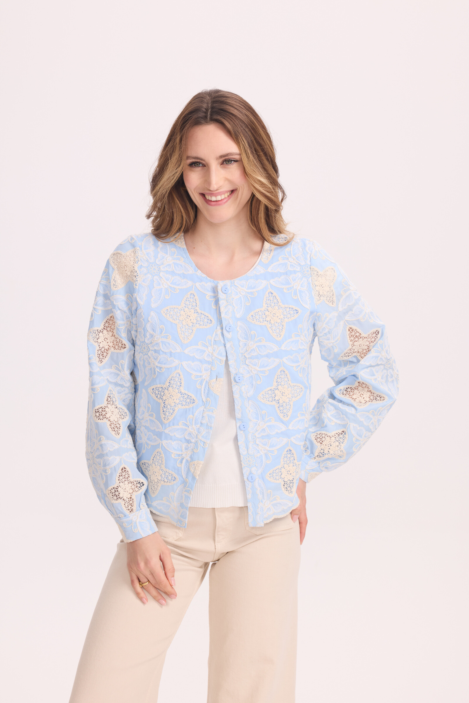 Wholesaler KY CREATION - Light jacket without collar with embroidery
