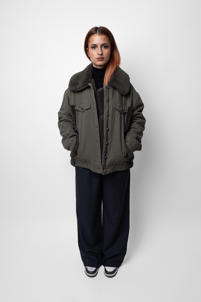 Wholesaler Kzell Paris - OVERSIZED DENIM JACKET SHEARLING DETAILS (8736)