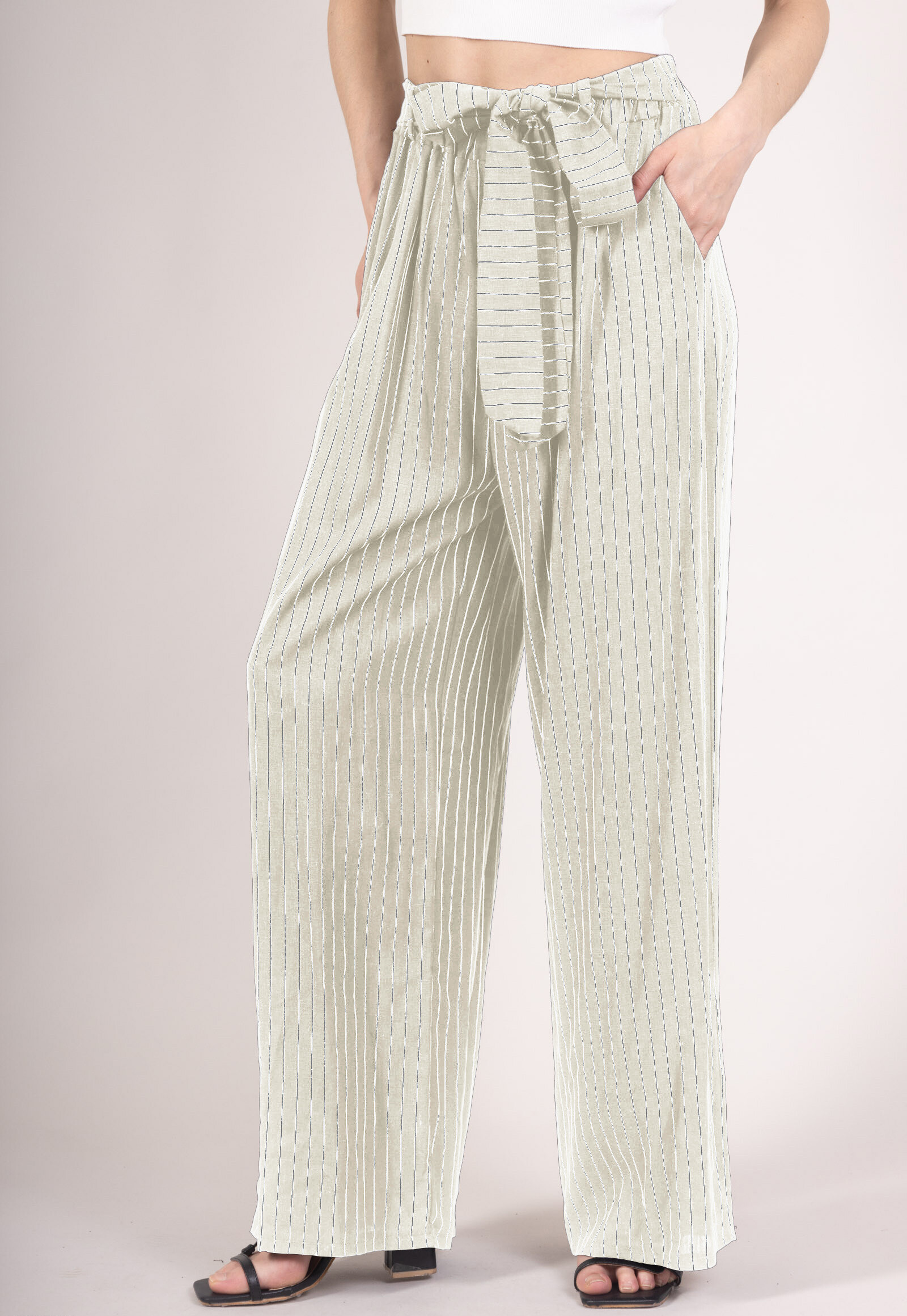 Grossiste L'Emotion - Pantalon Jupe Large Rayé à Ceinture Textile Taille Unique