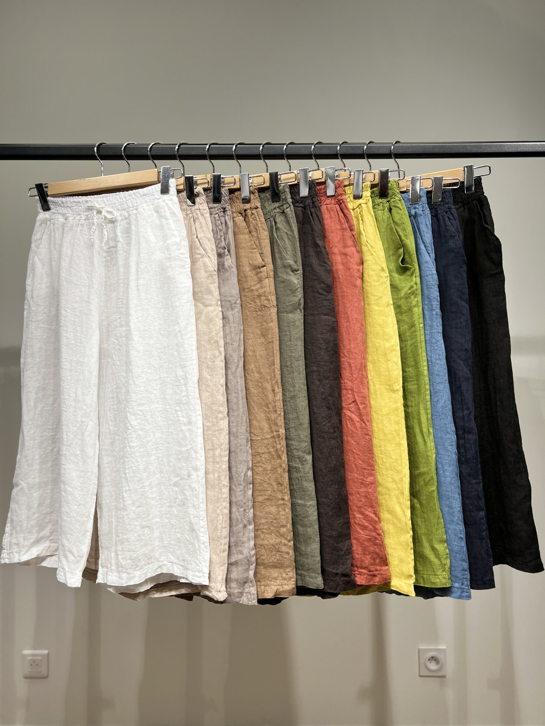 Grossiste L'Emotion - Pantalon 7/8e Large Taille Élastique à Cordon 100% Lin Taille Unique