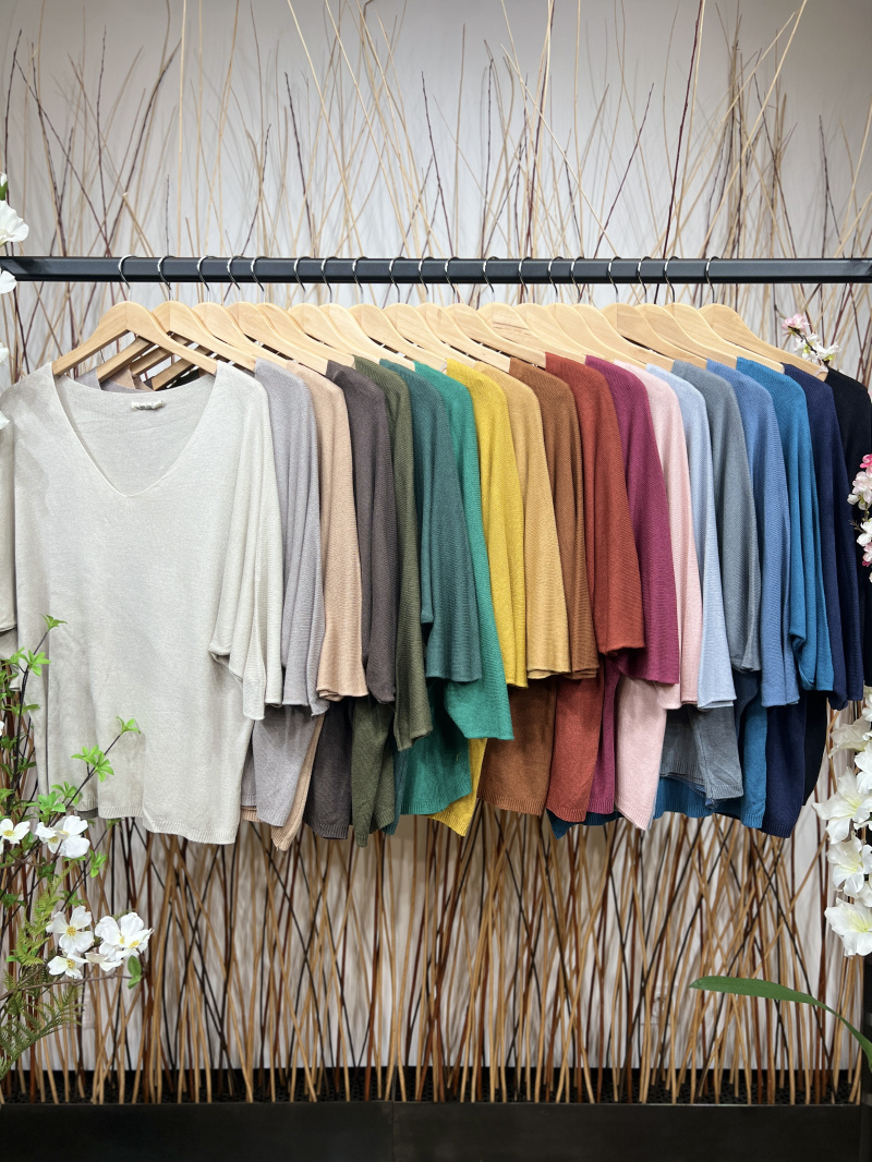 Mayorista L'Emotion - Jersey de punto de modal con cuello en V y manga larga