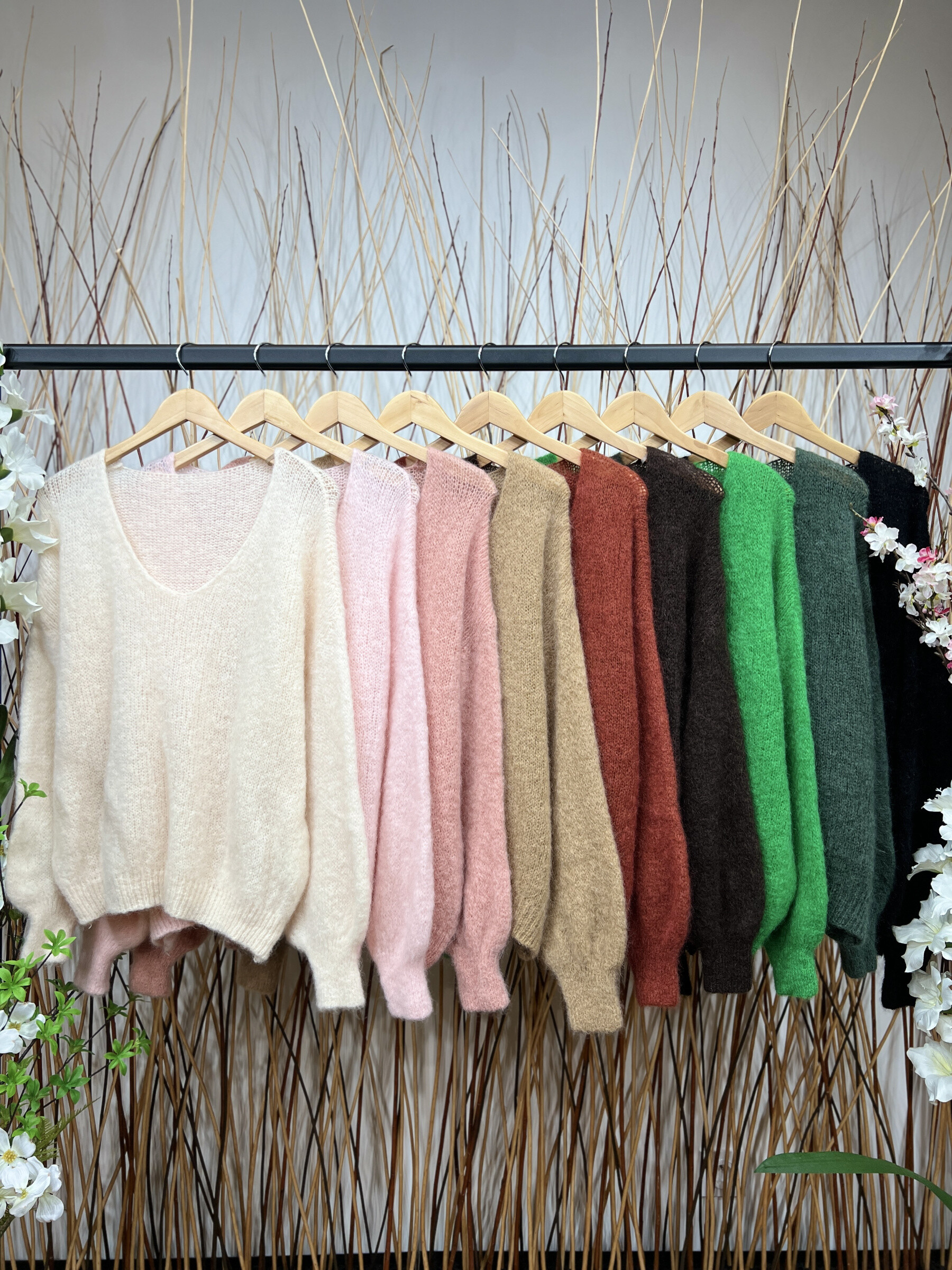 Mayorista L'Emotion - Suéter de mohair para niños 80% canalé de manga larga con cuello en V de punto ancho