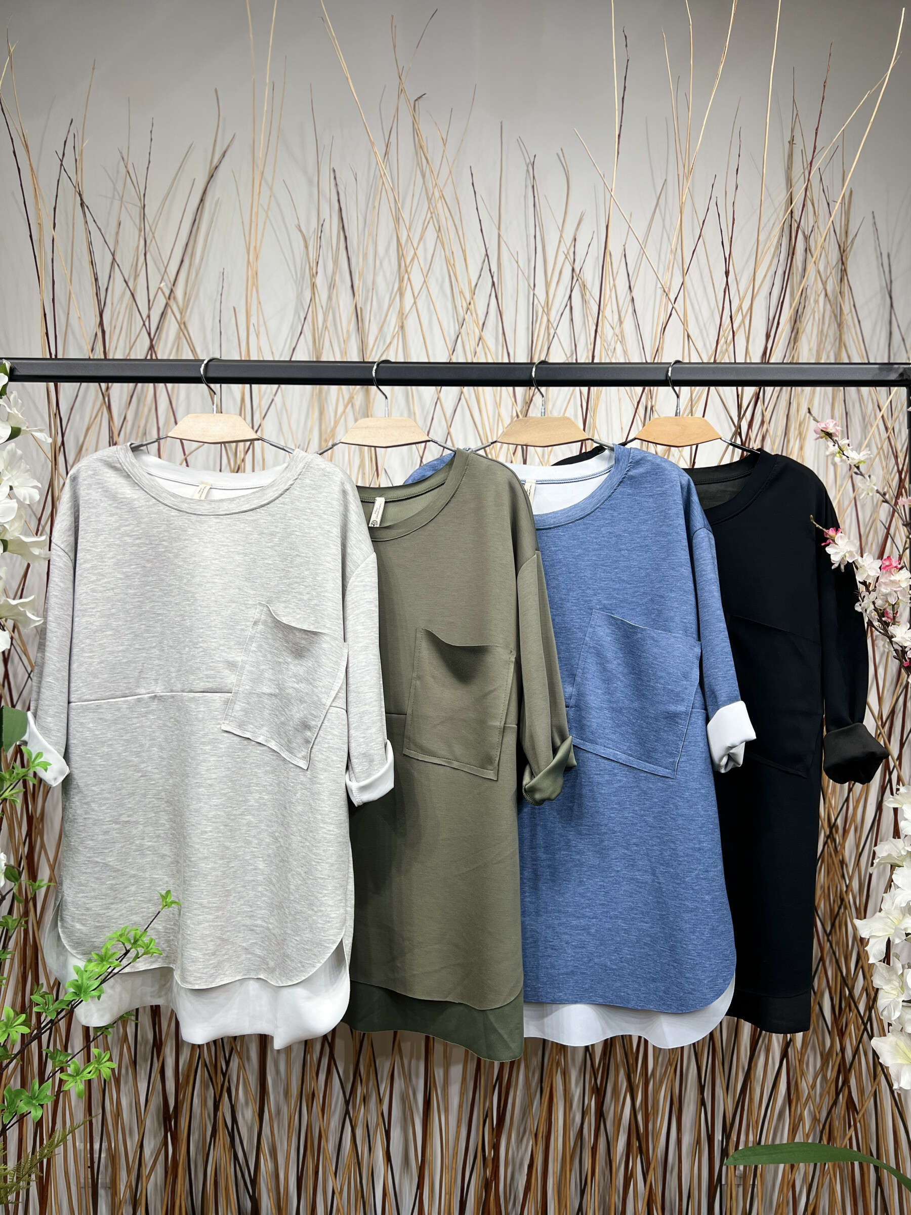 Wholesaler L'Emotion - Long Sweater 3/4 Sleeve Laser Cut Asymmetrical Chest Pocket Size 38-48