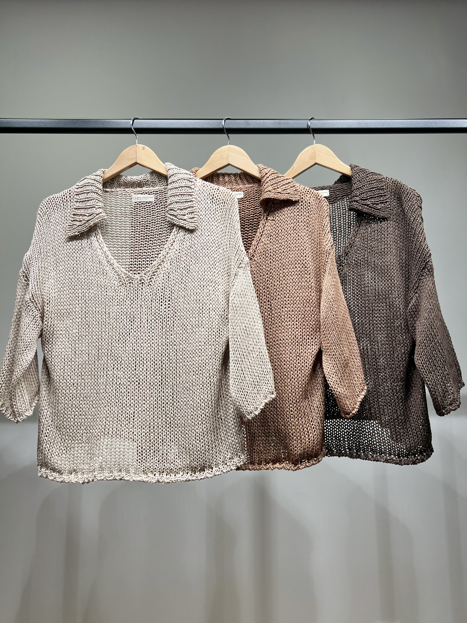Grossista L'Emotion - Maglione Maglia Larga Colletto Camicia Manica 3/4