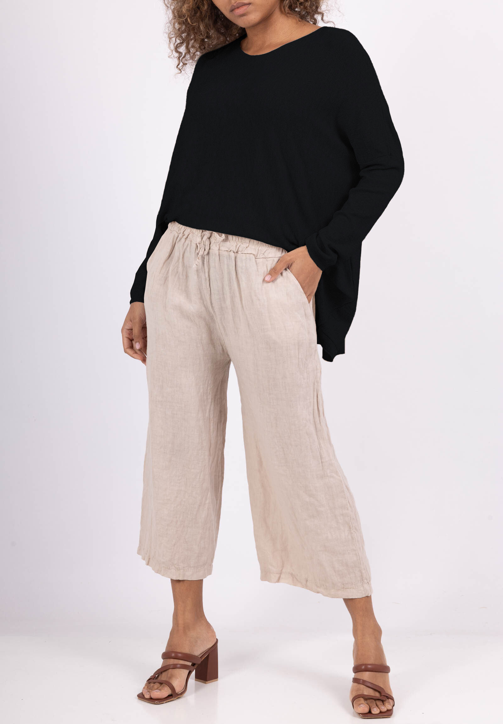 Grossiste L'Emotion - Pull Large Petites Poches Fonctionnelles Col Rond Taille 38-46
