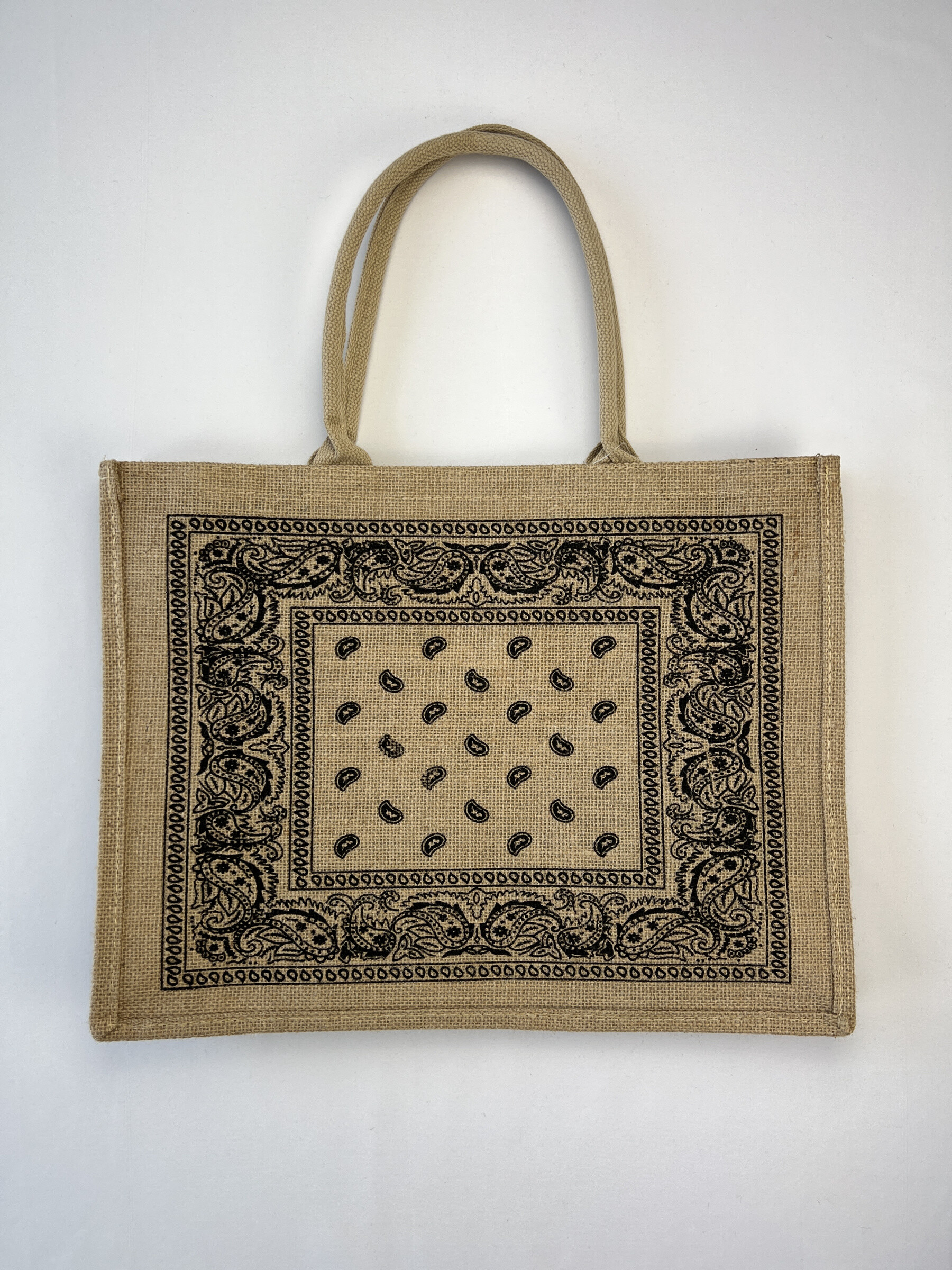 Mayorista L'Emotion - Bolsa de yute con bolsillo interior estampado de cachemira 100% lino