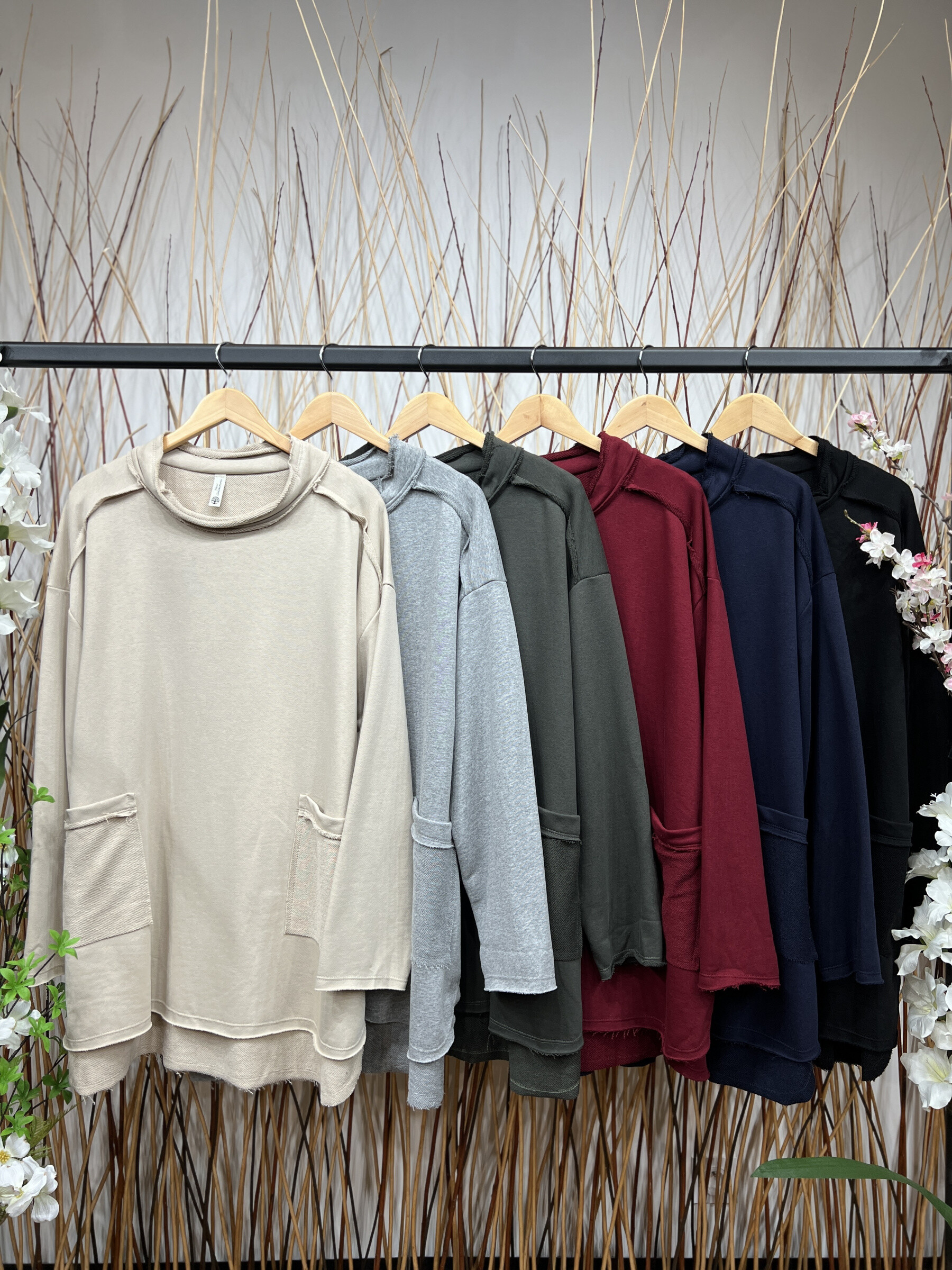 Grossiste L'Emotion - Sweat Tunique Large Poches Fonctionnelles Coton