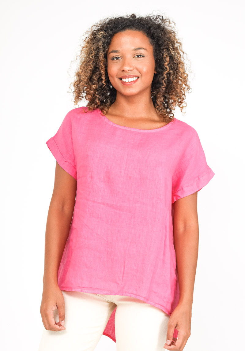 Grossiste L'Emotion - T-Shirt Ouverture Dorsale Boutonnée 100% Lin Taille 38-44