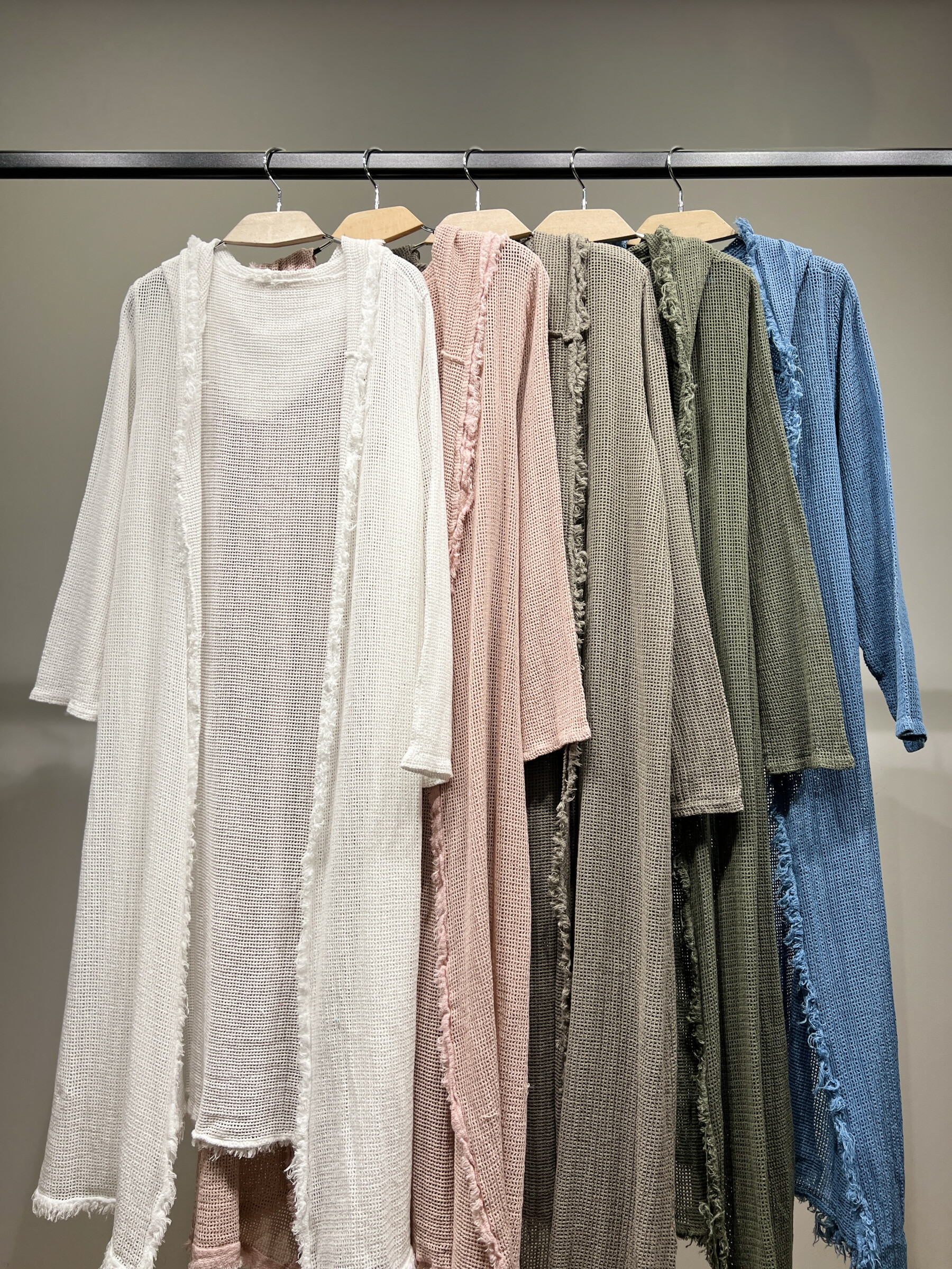 Wholesaler L'Emotion - Kimono hooded hood openness fringed effect 100% cotton size 38-44