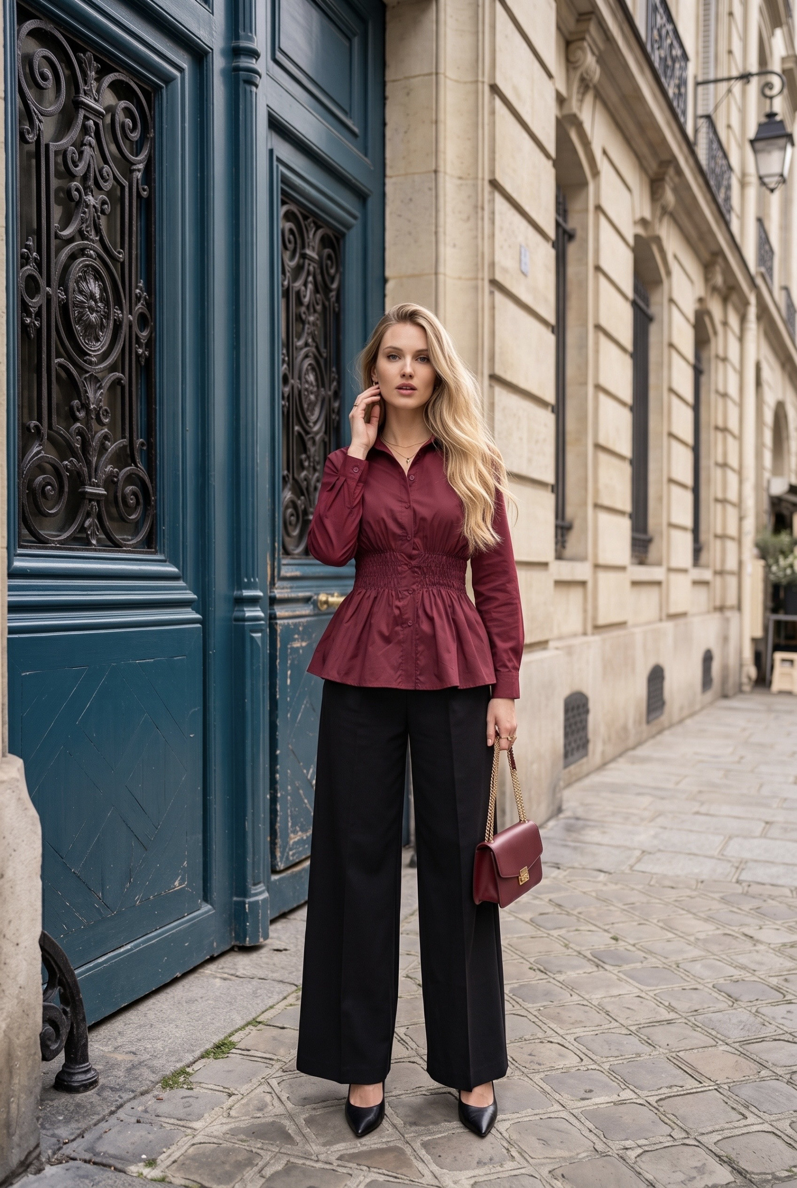 Grossista L'ESSENTIEL - Camicia Daphné a Maniche Lunghe con Vita Arricciata in Colore Unito