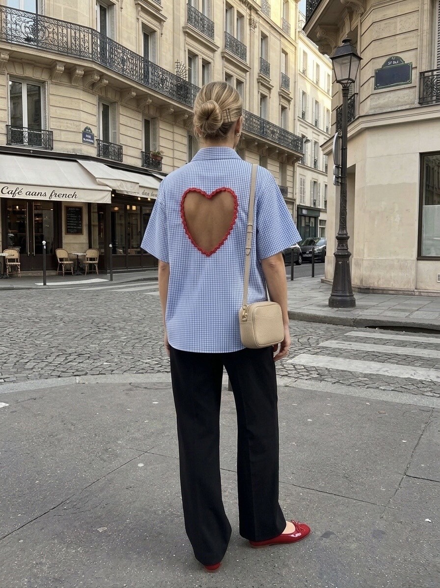 Mayorista L'ESSENTIEL - Camisa de Manga Corta con Espalda Abierta en Forma de Corazón