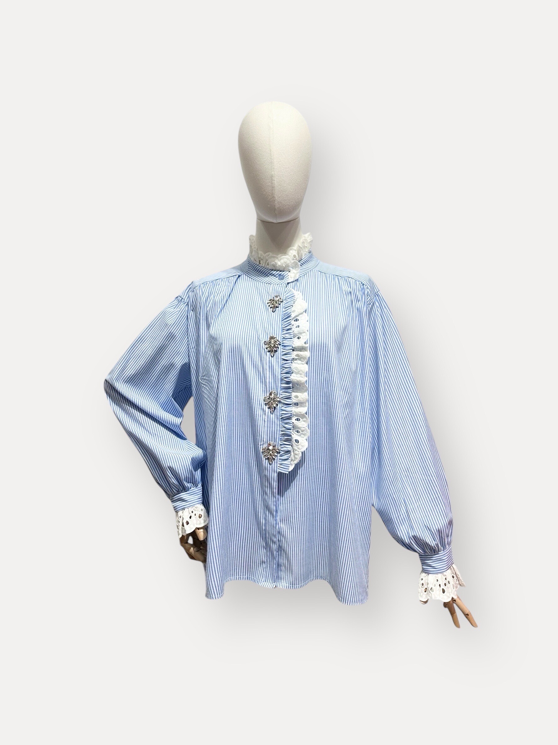 Wholesaler L'ESSENTIEL - Striped long sleeve shirt with large border embroidery rhinestones