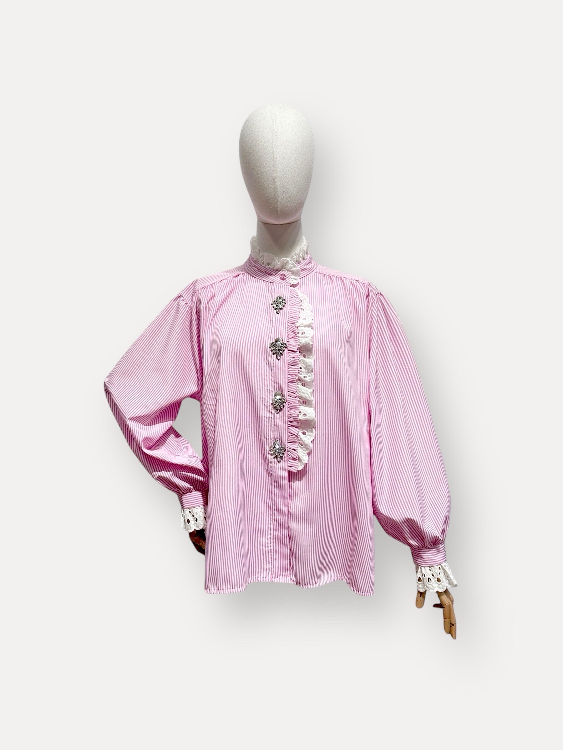 Wholesaler L'ESSENTIEL - Striped long sleeve shirt with large border embroidery rhinestones