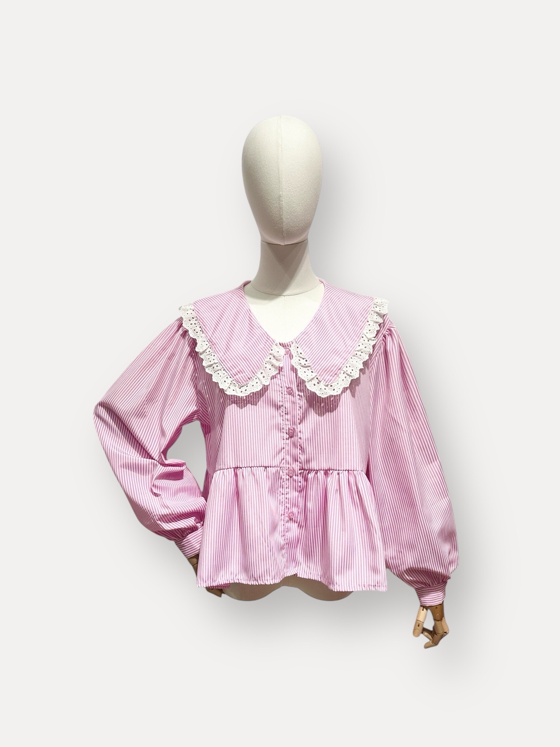 Grossiste L'ESSENTIEL - Chemise Rayures Baby Doll À Manches Longues Avec Col Claudine À Bordure Anglai