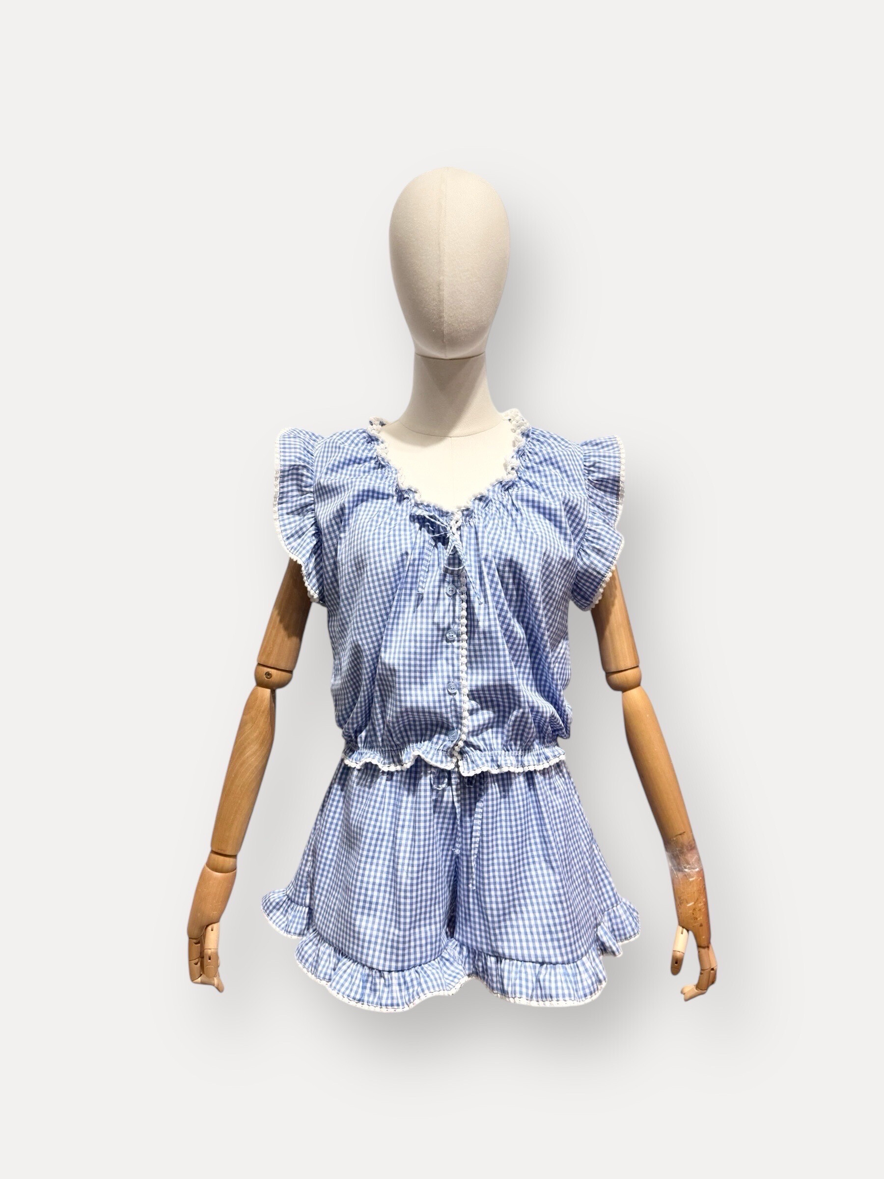 Wholesaler L'ESSENTIEL - TOP and Vichy pattern shorts with lettuce borders