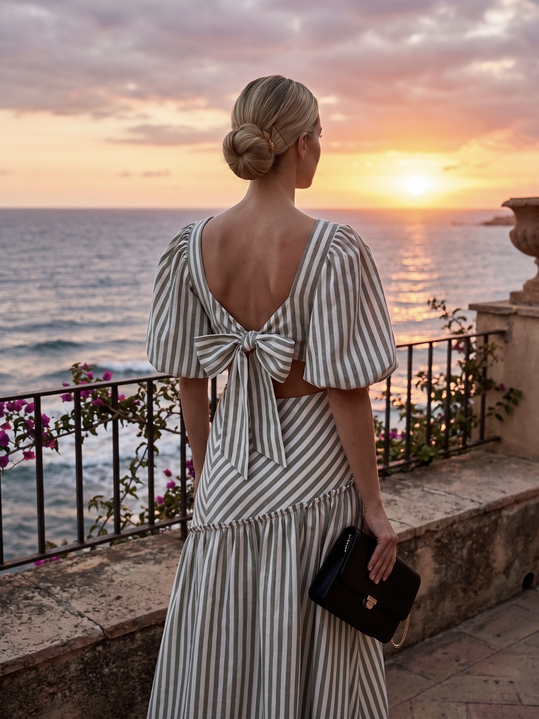 Großhändler L'ESSENTIEL - Gestreiftes High-Waist-Langrock-Set mit Rückenbindehalsoberteil