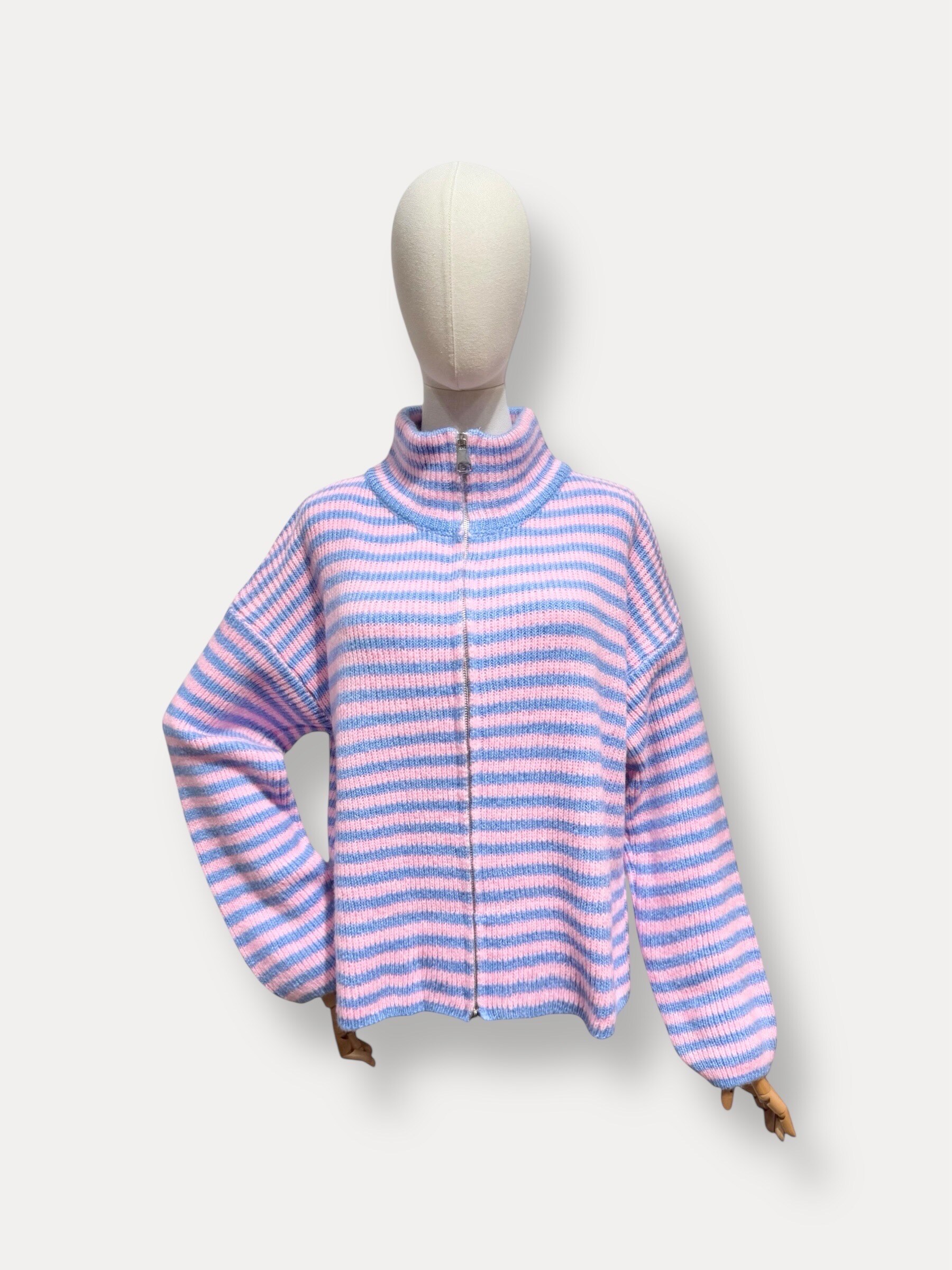 Grossista L'ESSENTIEL - Cardigan a righe in maglia con zip e maniche lunghe