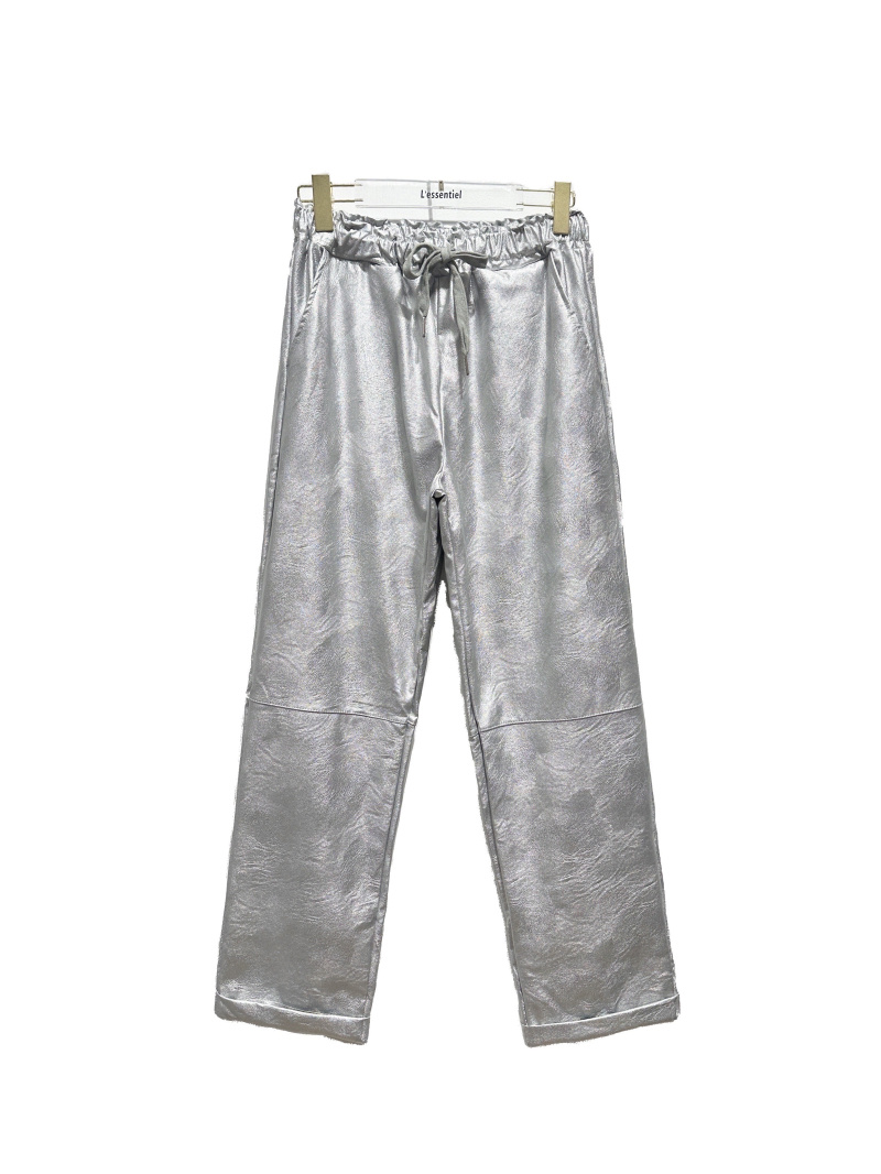 Grossiste L'ESSENTIEL - Pantalon Droit Taille Haute En Cuir Métallique