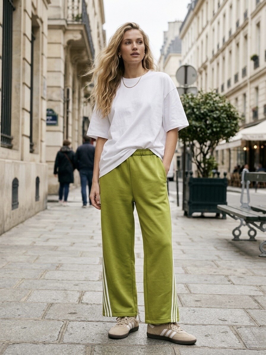 Grossista L'ESSENTIEL - Pantaloni da Jogging a Gamba Larga a Vita Alta con Dettagli a Tre Strisce Bianche