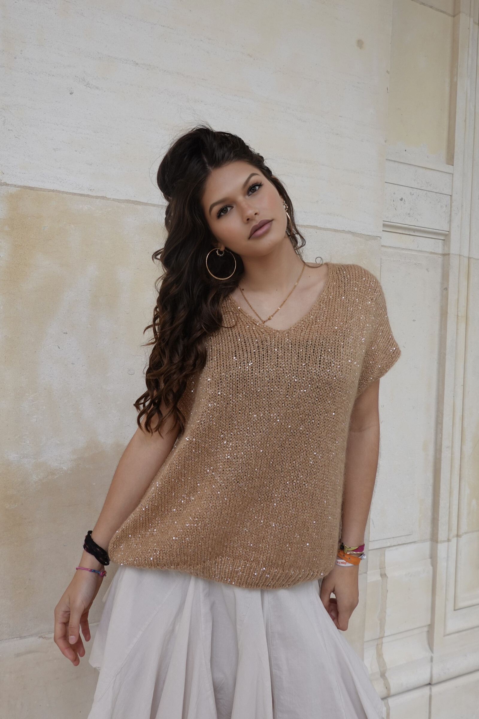 Grossiste L'ESSENTIEL - Pull LILY Uni À Manches Courtes Pailleté