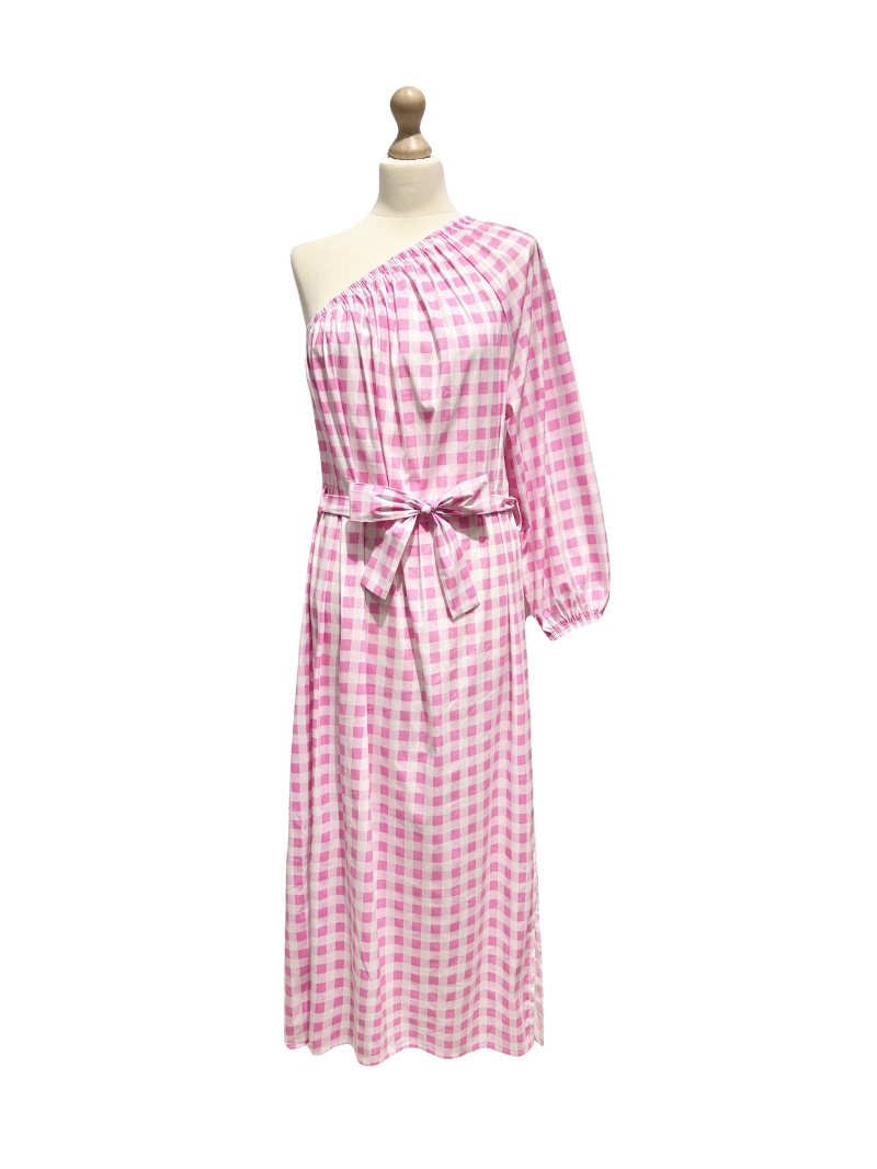 Großhändler L'ESSENTIEL - Einschultriges Vichy-Kleid mit Gürtel