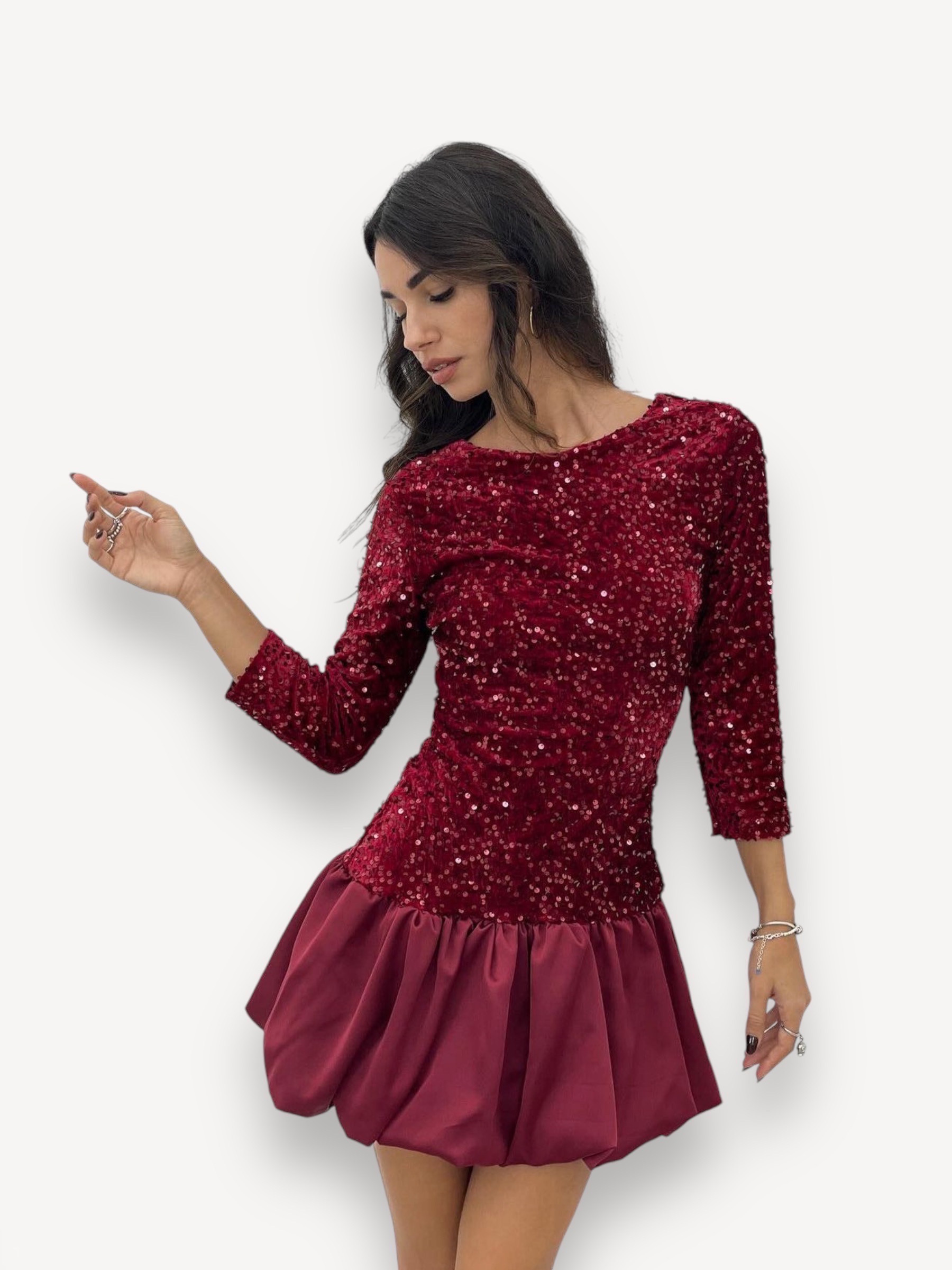 Wholesaler L'ESSENTIEL - CHARLOTTE Sequin Dress With 7/8 Balloon Sleeves V-back