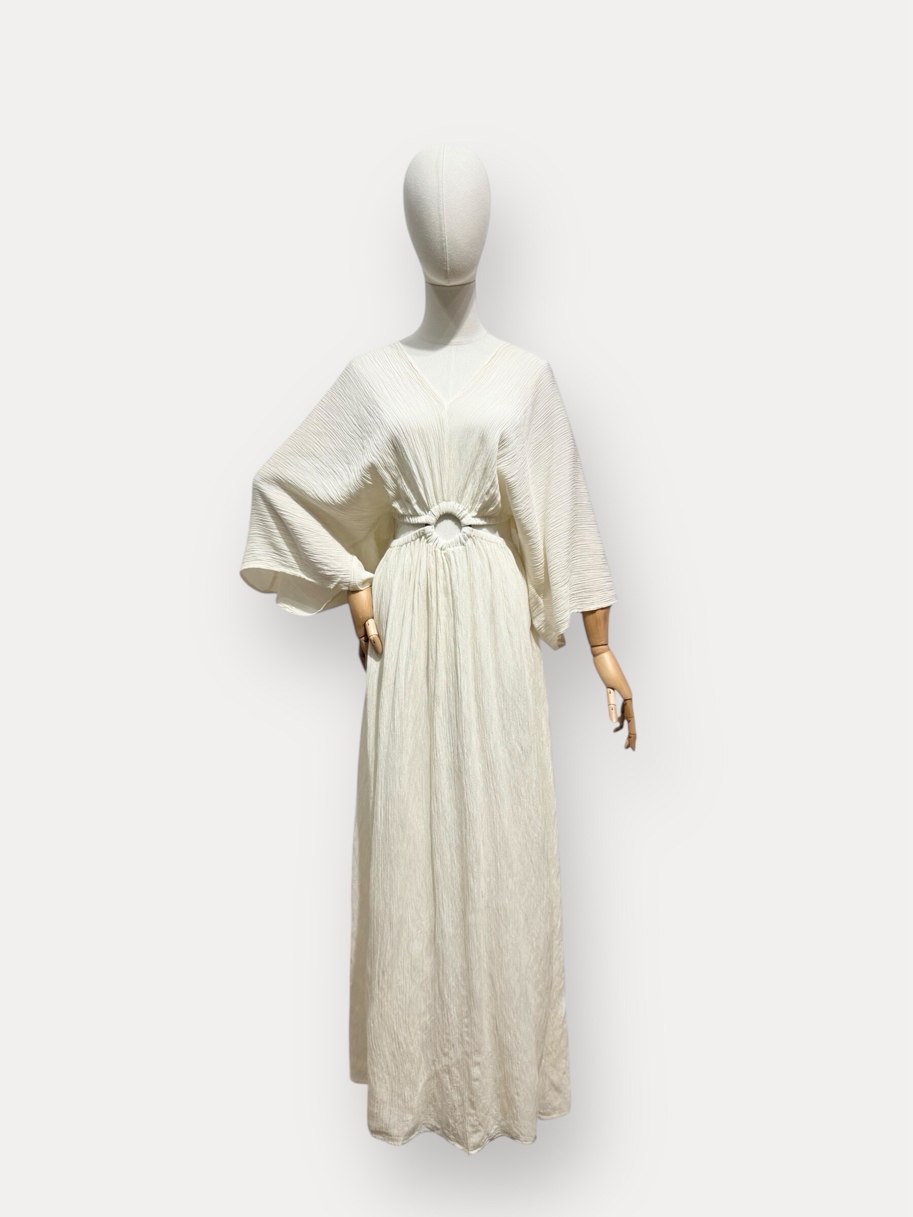 Mayorista L'ESSENTIEL - Vestido Largo de Manga Larga con Escote en V y Abertura en la Cintura con Lazo en la Espalda