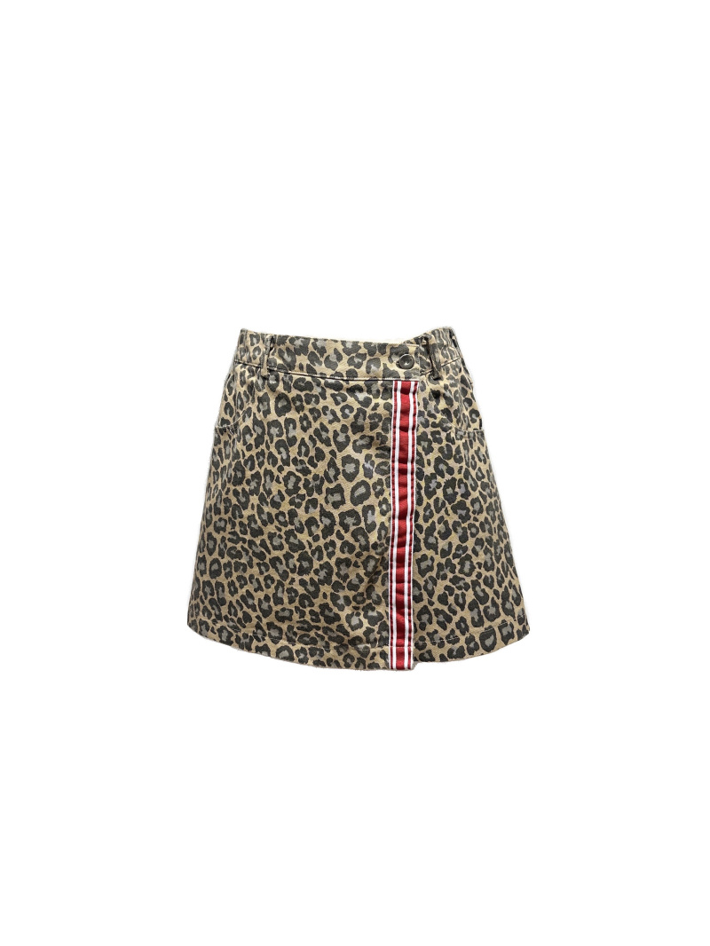 Wholesaler L'ESSENTIEL - Leopard Print Jeans Skirt Style Shorts With Red Stripe