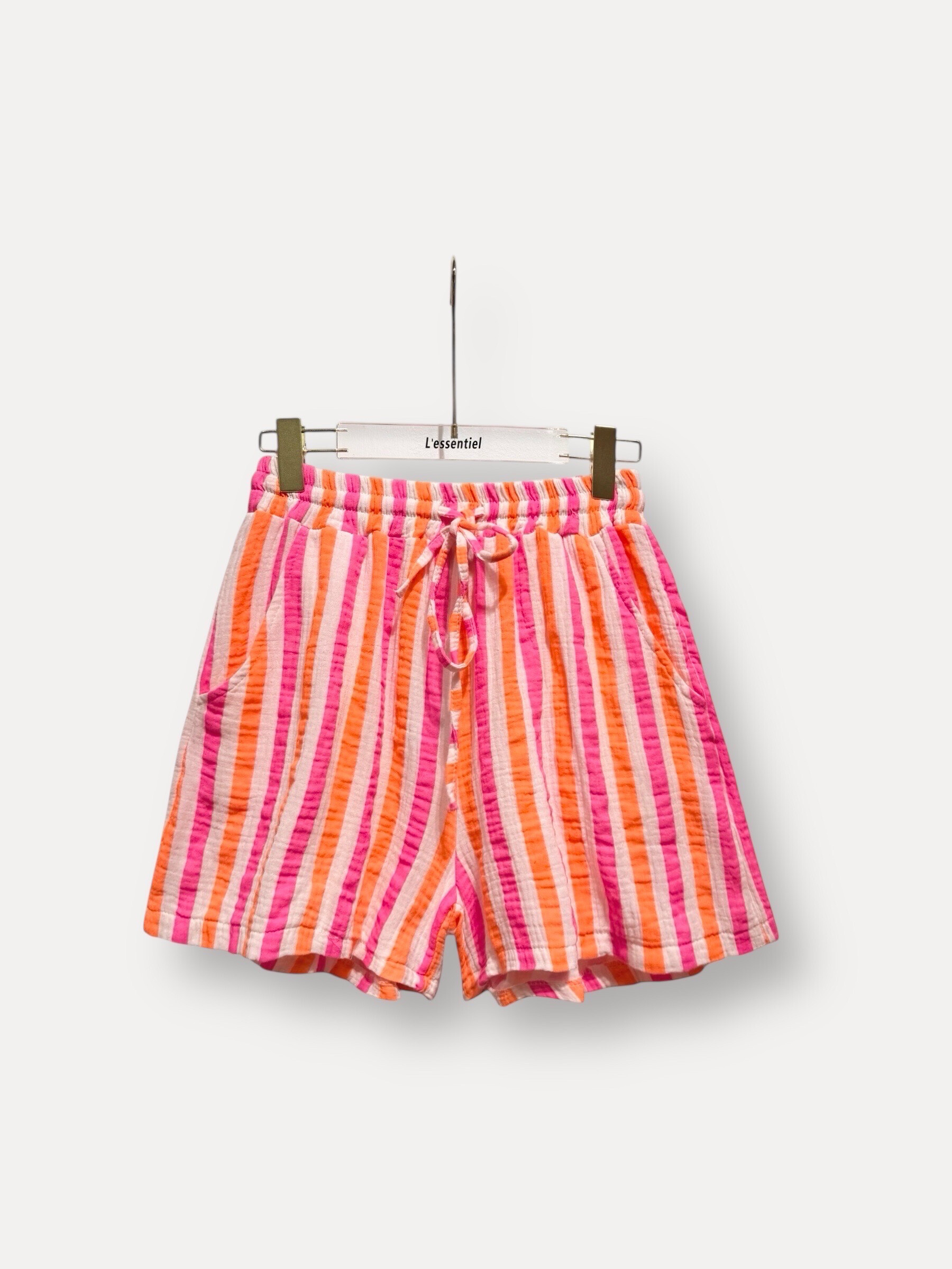Wholesaler L'ESSENTIEL - Fluo colored stripes shorts in cotton gauze