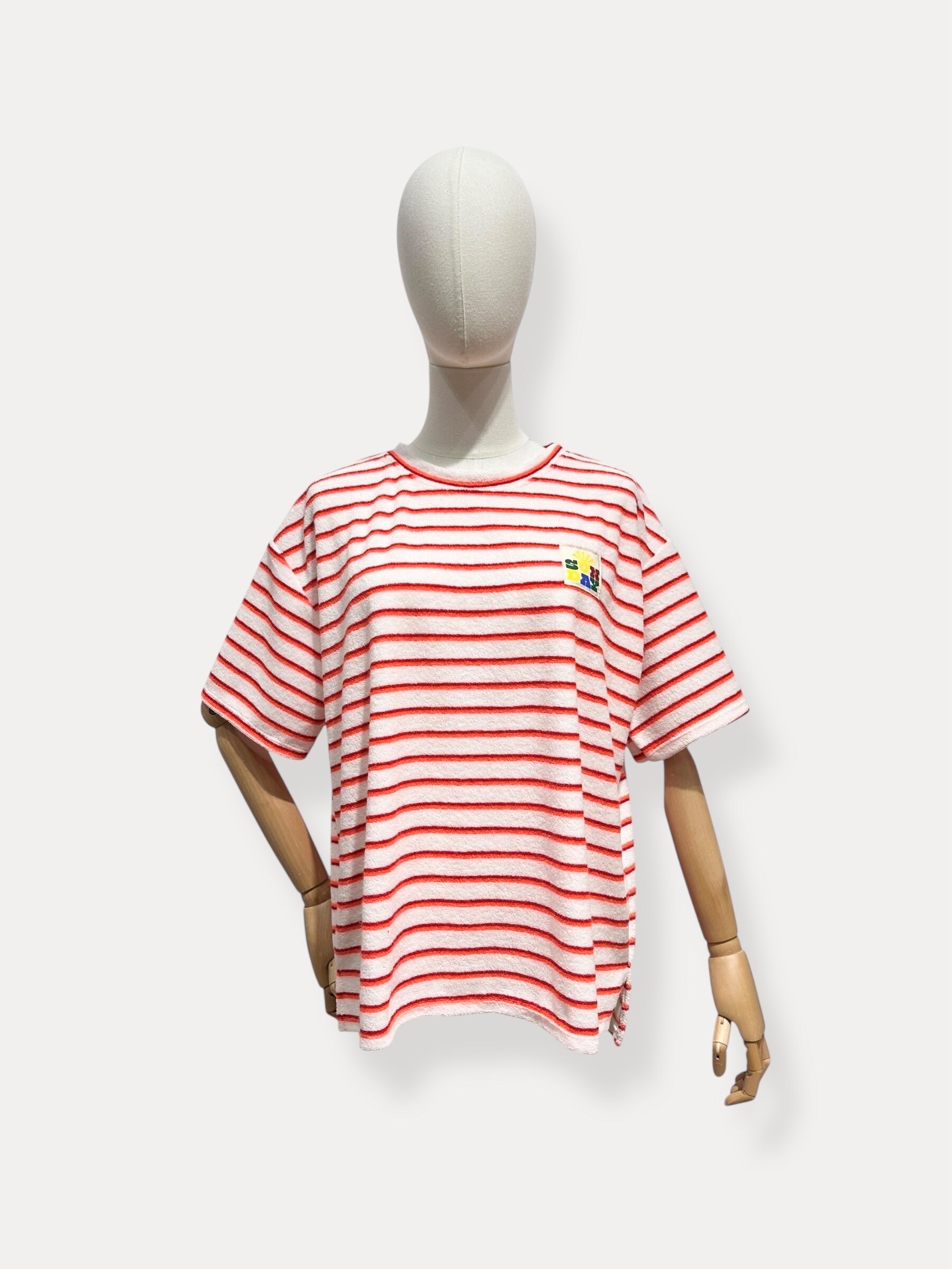 Mayorista L'ESSENTIEL - Camiseta de Manga Corta con Parche SUN DAY en Tela de Rizo a Rayas