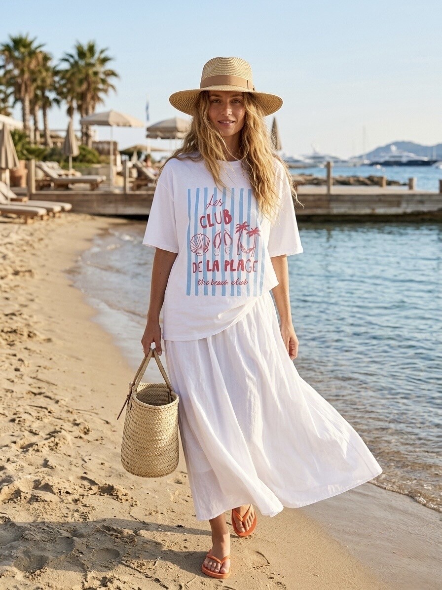 Mayorista L'ESSENTIEL - Camiseta de Manga Corta con Estampado Frontal The Beach Club